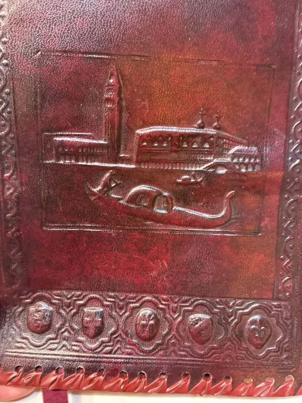 Vintage Hand-Tooled Leather Venice Gondola Embossed Journal Cover